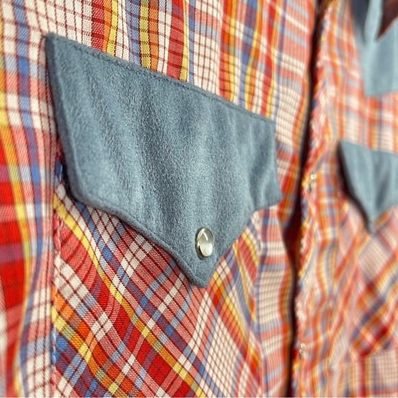 Vintage Bronco Western Shirt Mens Medium Madras Plaid Pearl Snap Cowboy Rodeo - Picture 5 of 11